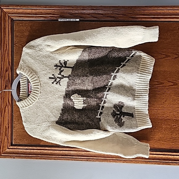 Vintage Sweaters - Vintage Aran wool handknit Rapaki Mahana sweater, made in New Zealand